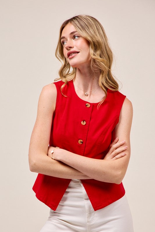 Denim Vest Top in Red