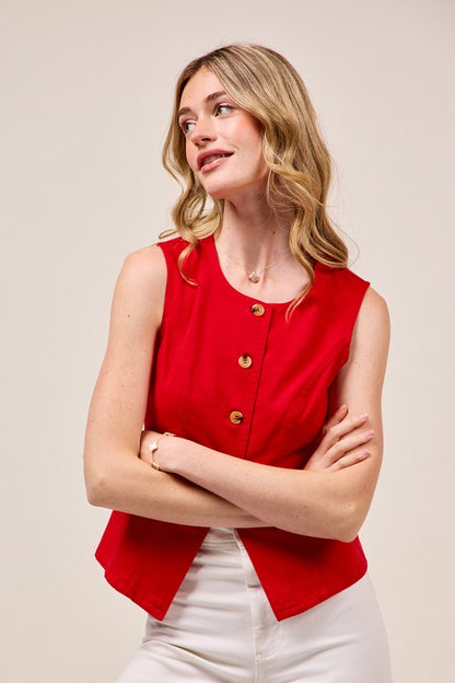 Denim Vest Top in Red
