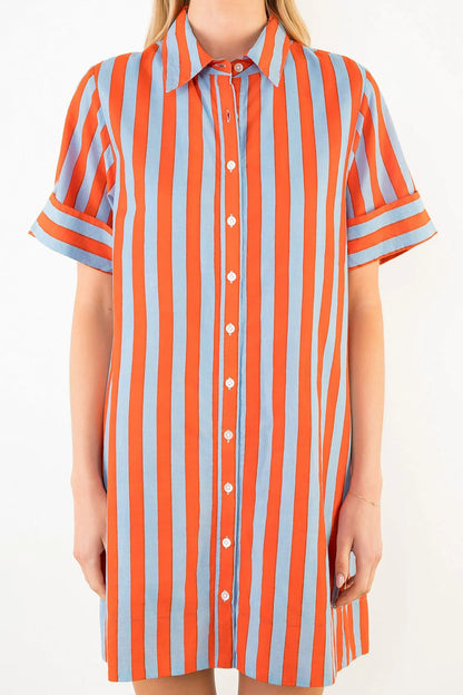 Heather Boardwalk Stripe Button Up Dress