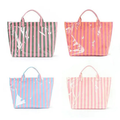 Large Striped Vinyl Tote Bag
