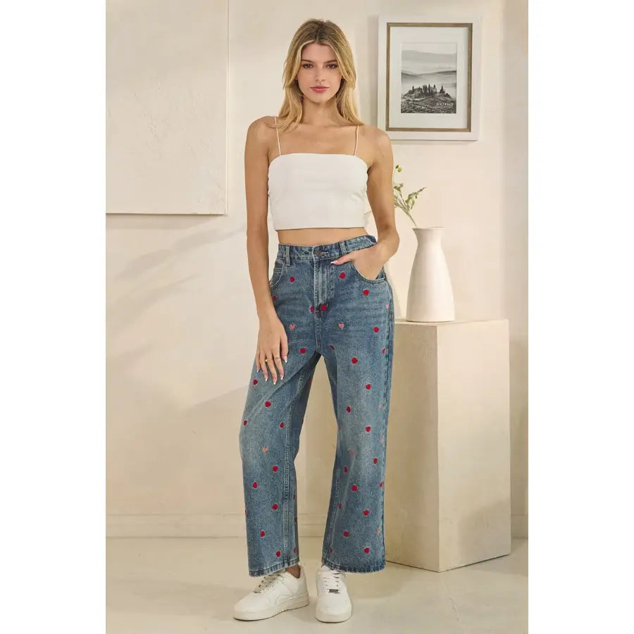 Heart Embroidered Jeans
