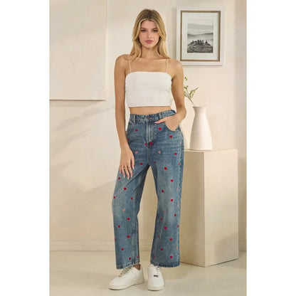 Heart Embroidered Jeans