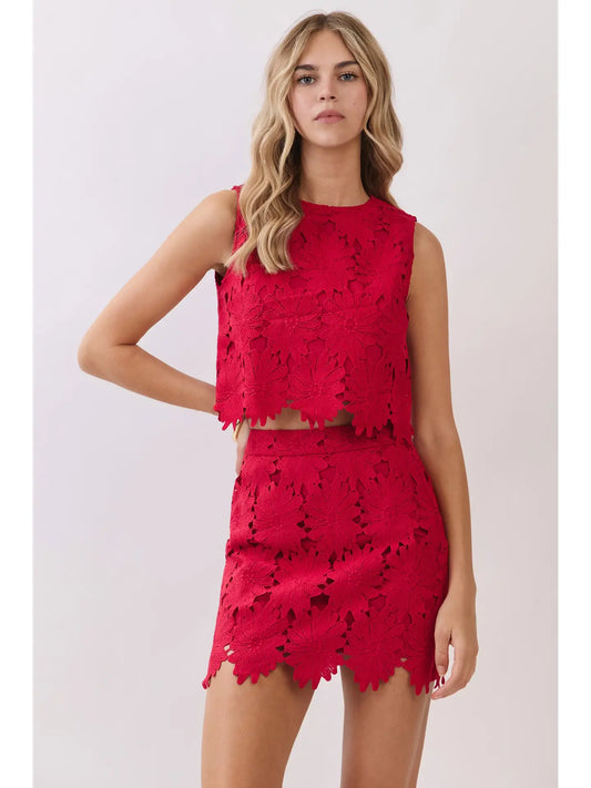 Madison Floral Mini Skirt in Crimson