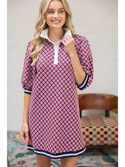 Poplin Contrast Collar Floral Knit Dress