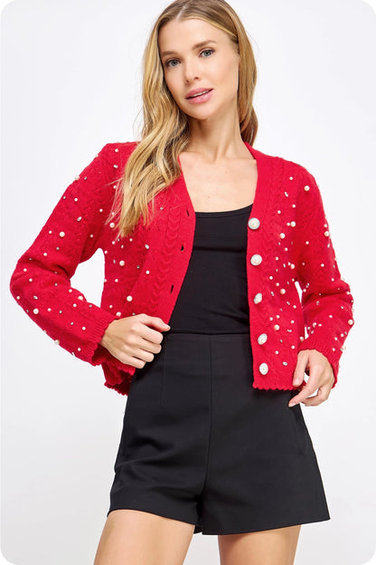Pearl & Rhinestone Knit Cardigan