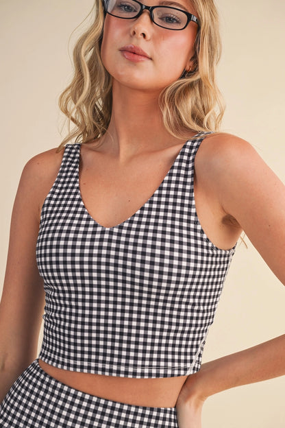 Black Gingham Aligned Cropped Top