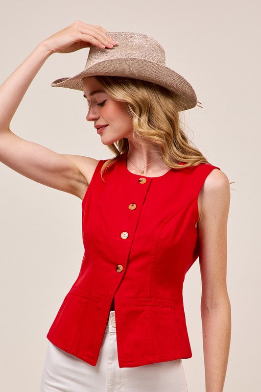 Denim Vest Top in Red