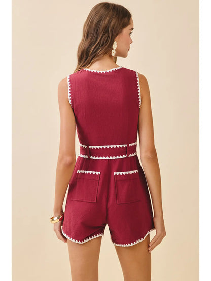 Triangle Embroidery Stitch Detail Romper