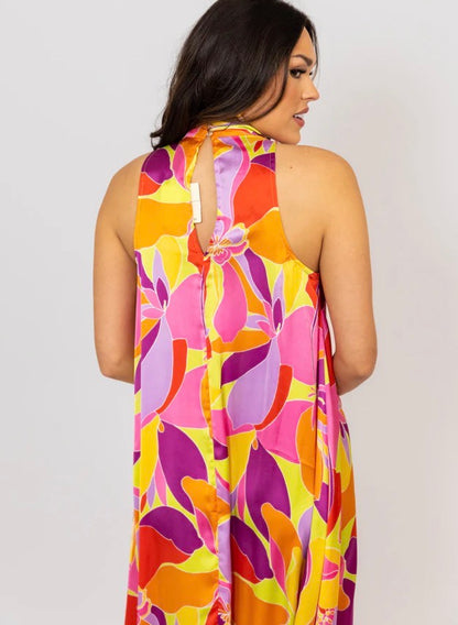 Floral Satin Mock Halter Maxi