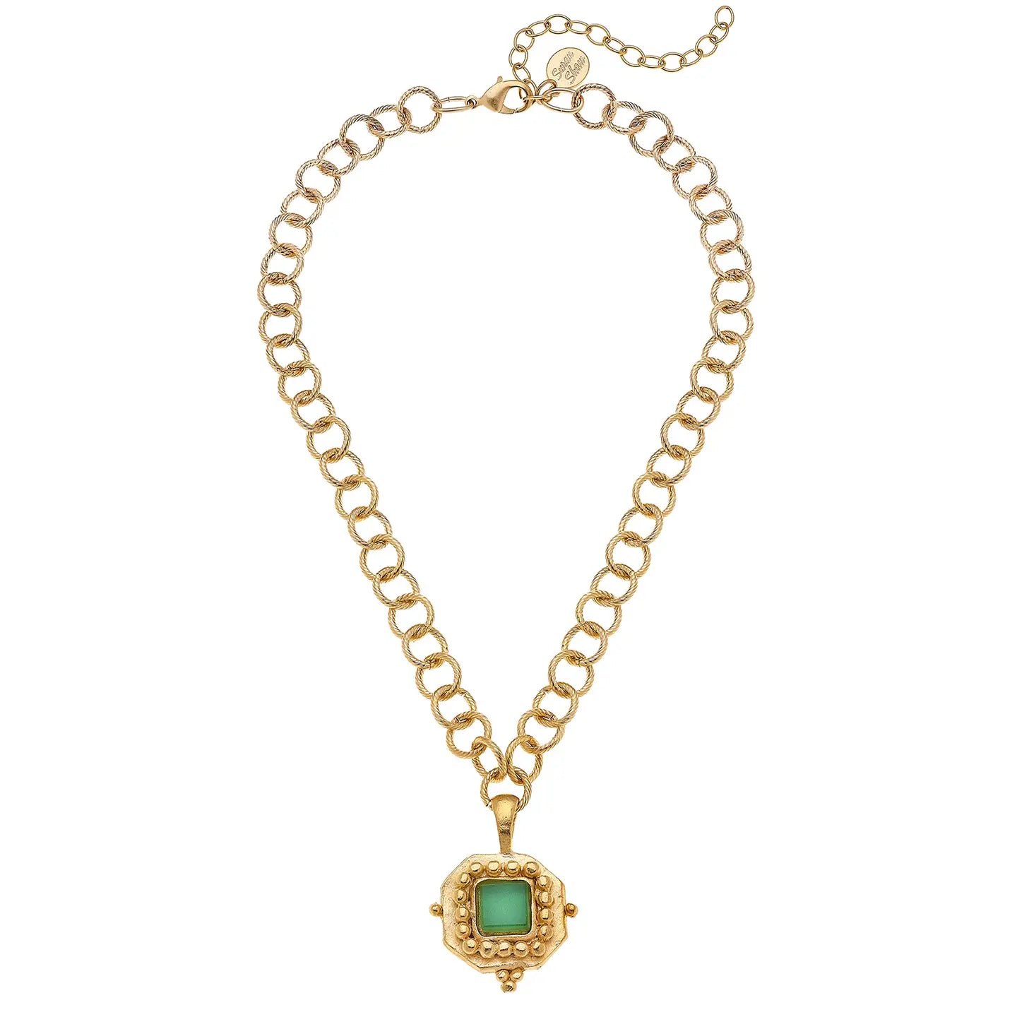 Square Green French Glass Necklace
