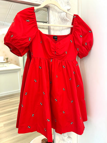 Puff Sleeve Football Dress in Red