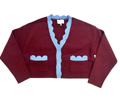 Scallop Edge Cardigan in Wine
