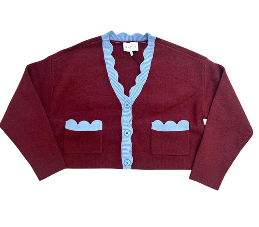 Scallop Edge Cardigan in Wine