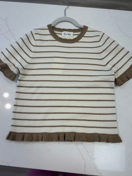 Mocha Striped Ruffle Sweater