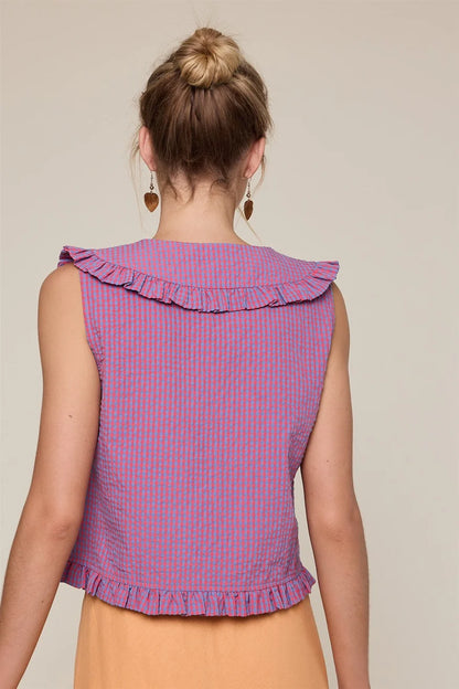 Ruffled Collar Plaid Blouse