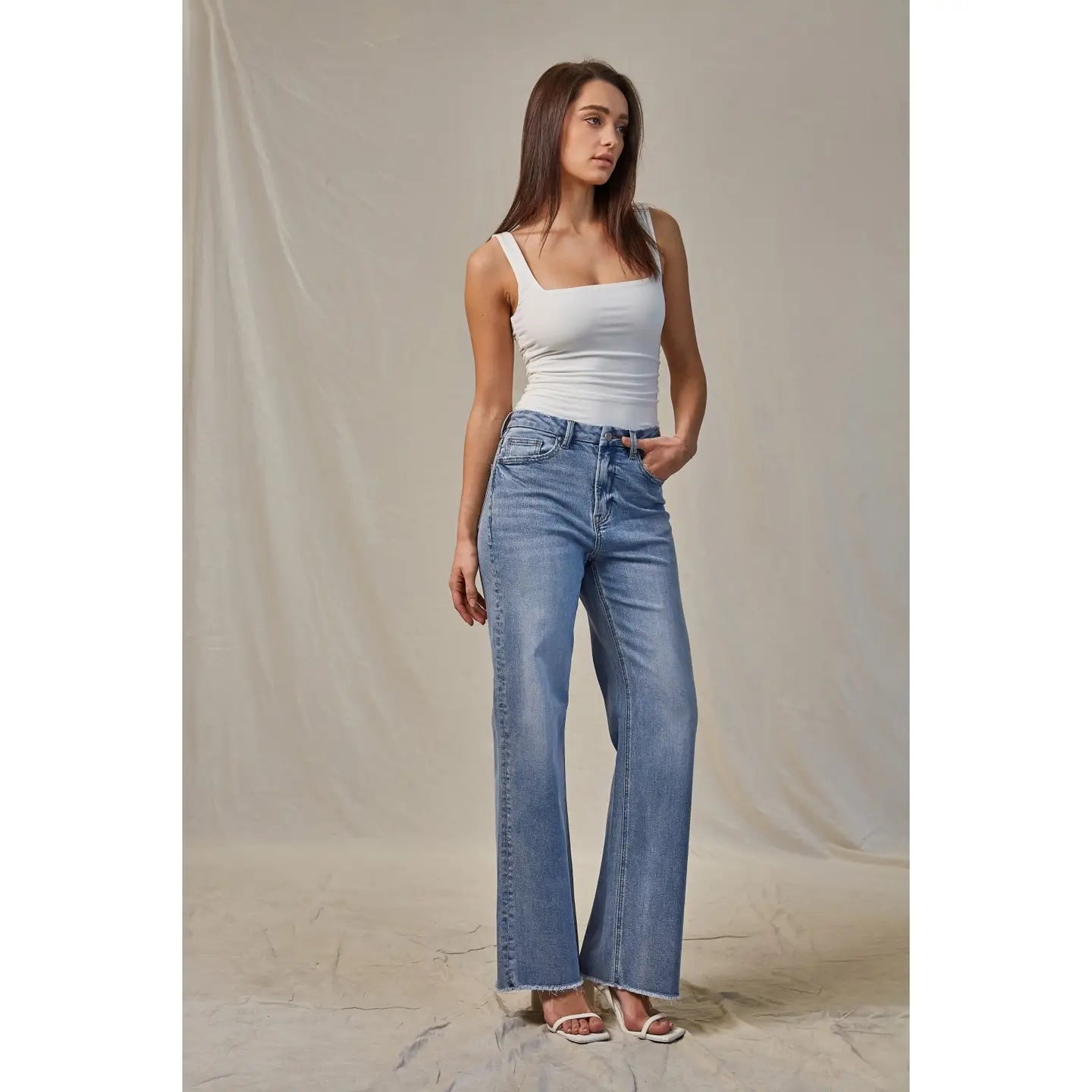 Super High Wide Leg Jean in Ciel Bleu