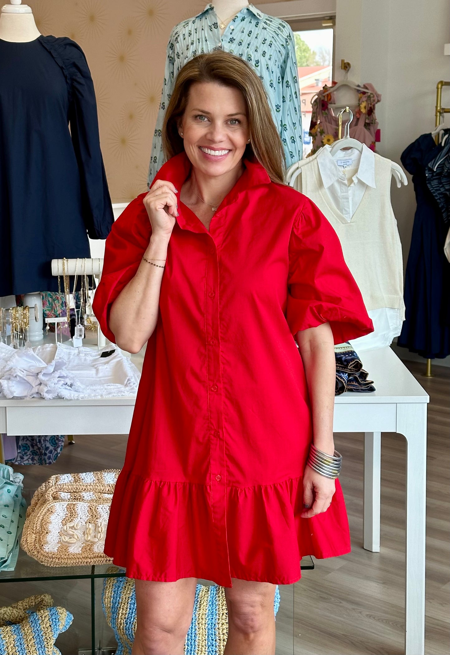 FINAL SALE Linda Puff Sleeve Dress in Red