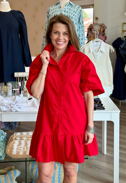 FINAL SALE Linda Puff Sleeve Dress in Red