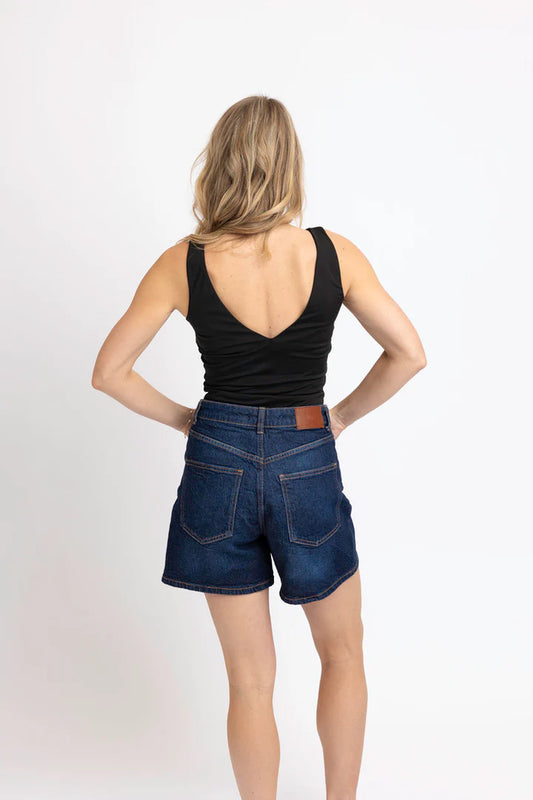 Knit Vneck Bodysuit in Black