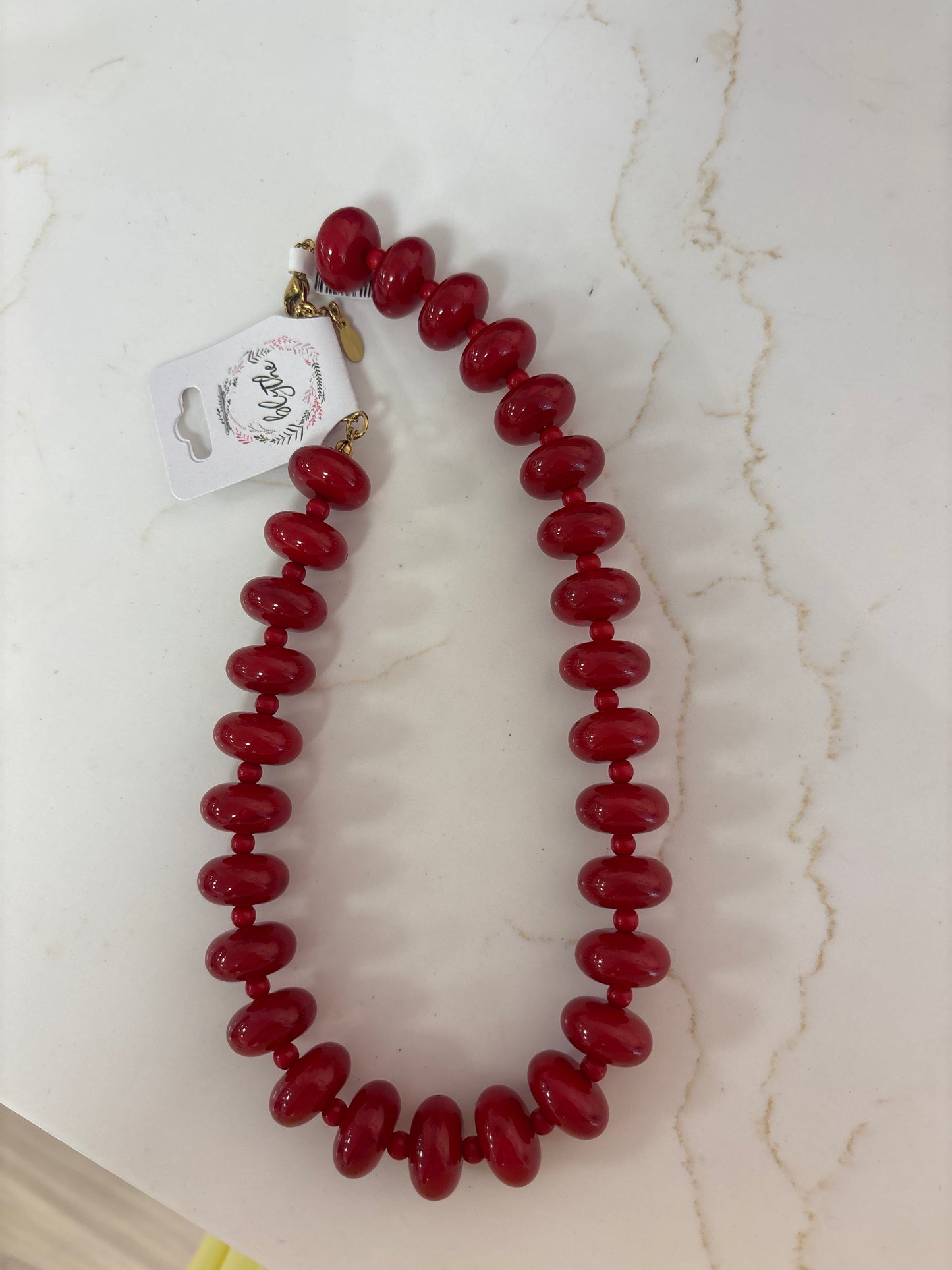Ruby Red Chunky Beaded Necklace