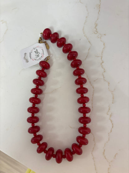 Ruby Red Chunky Beaded Necklace