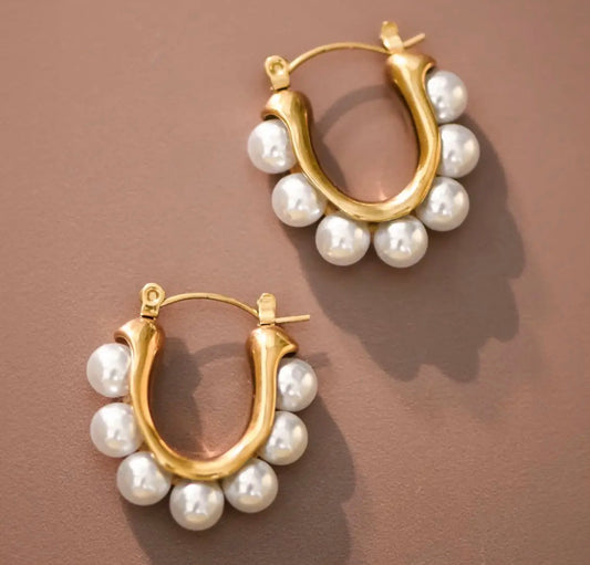 Gold Pearl Hoop Earrings