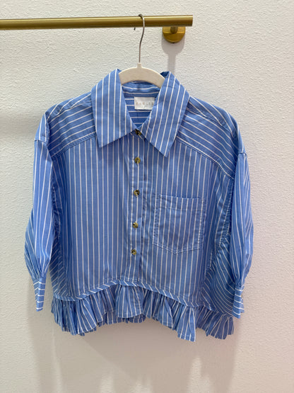 Emily Stripe Poplin Ruffle Top