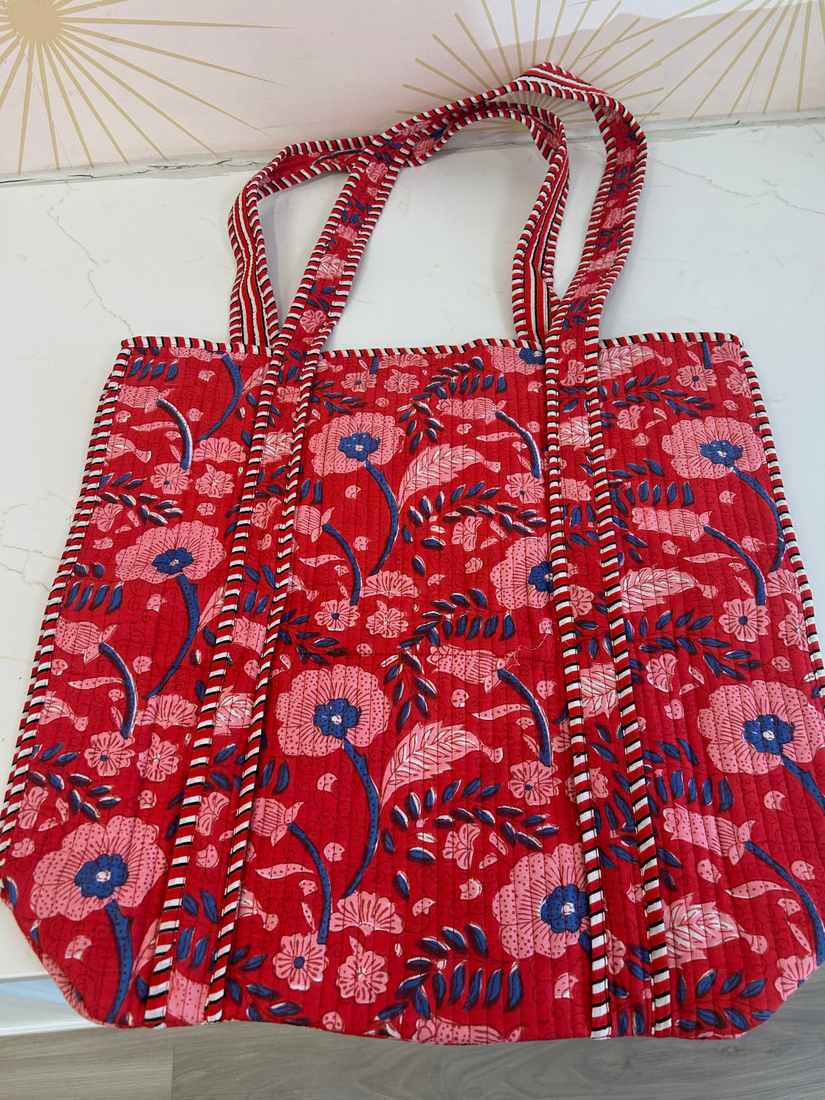 Red/Blue Large Quilted Tote