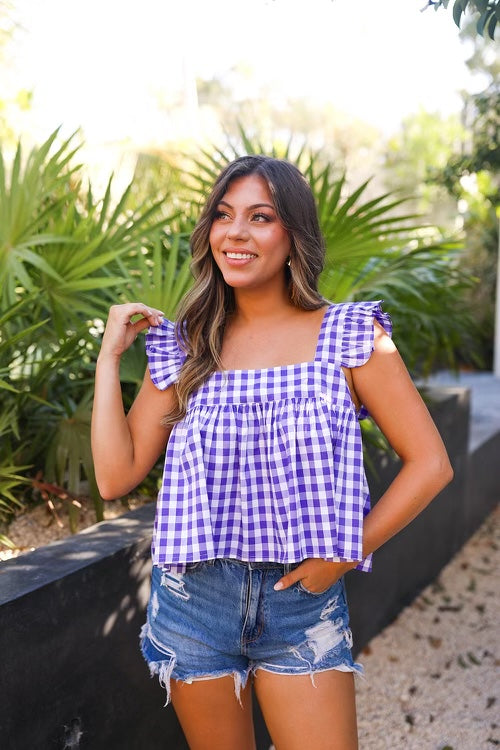 Kyle Purple Check Top