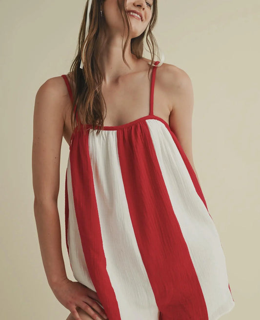 Red & White Striped Romper