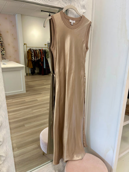 Final Sale-Sleeveless Satin Champagne Maxi Dress