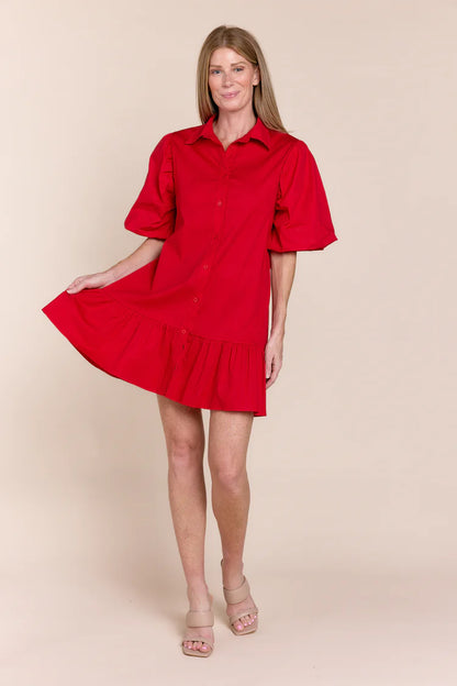 FINAL SALE Linda Puff Sleeve Dress in Red