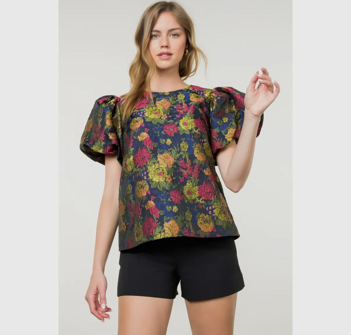 Puff Sleeve Textured Detail Top