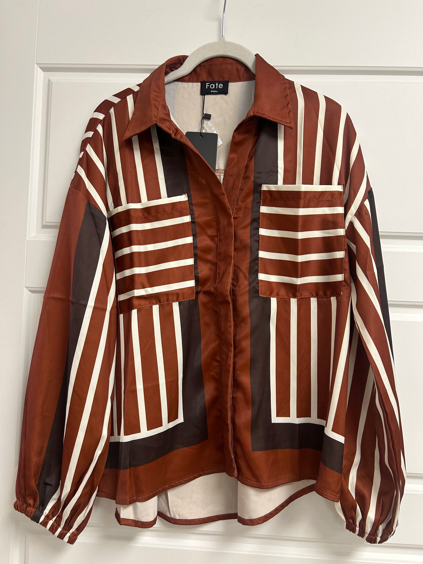 Rust Brown Striped Blouse