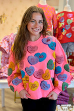 Load image into Gallery viewer, Neon Pink Fuzzy Heart Sweatshirt
