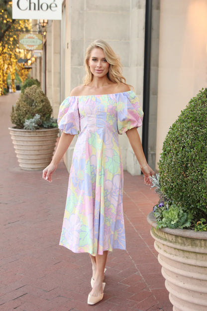 Large Floral Off Shoulder Maxi Dress
