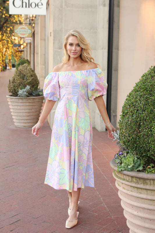 Large Floral Off Shoulder Maxi Dress