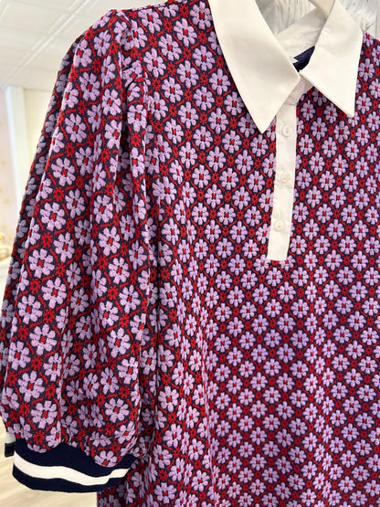 Poplin Contrast Collar Floral Knit Dress