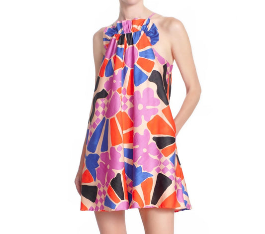 Harper Ruffle Neck Mini Dress in Multi