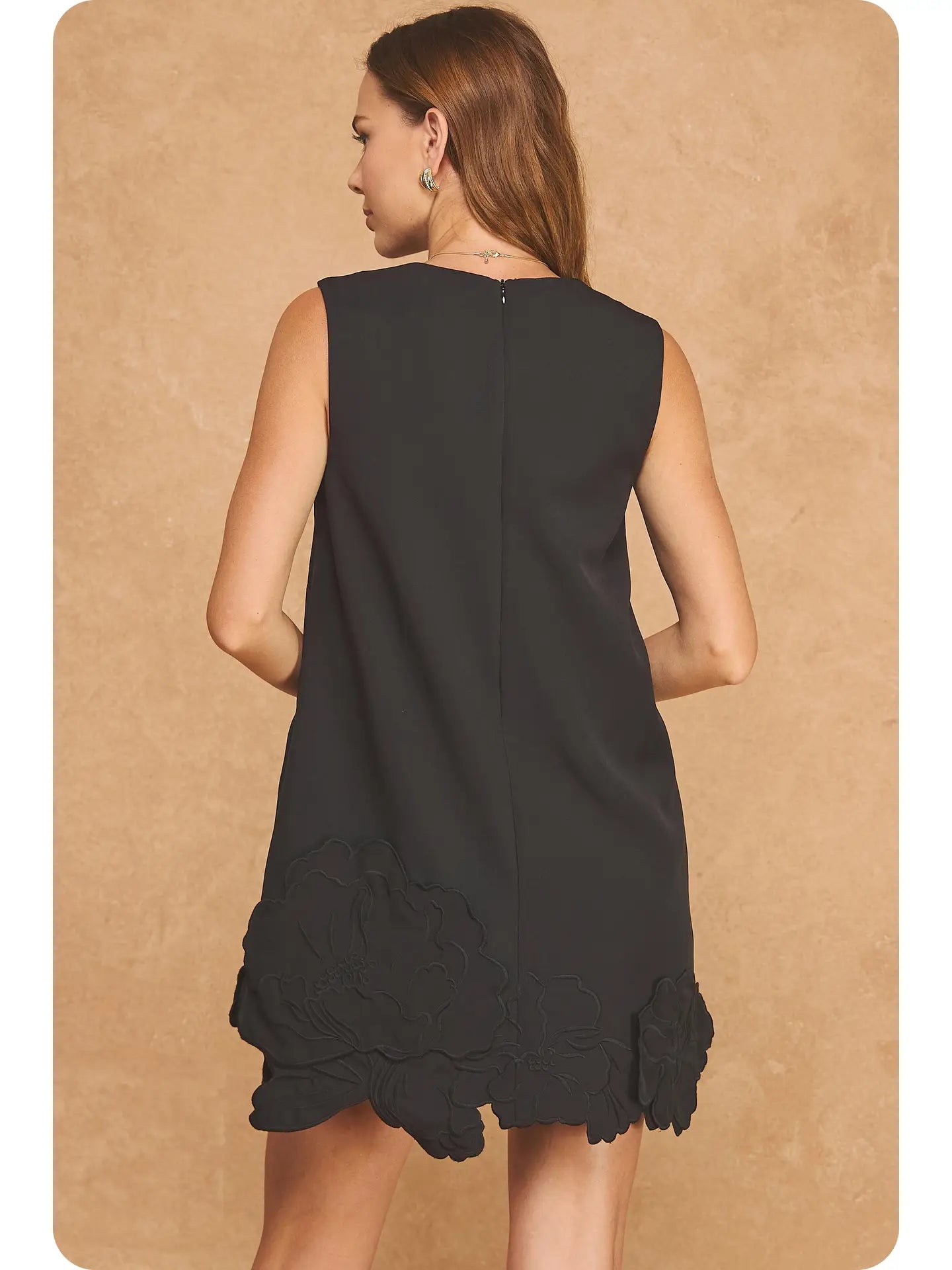 3D Floral Appliqué Sleeveless Shift Dress