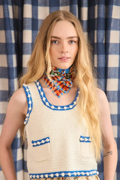 Clover Sweater Tank in White Blue