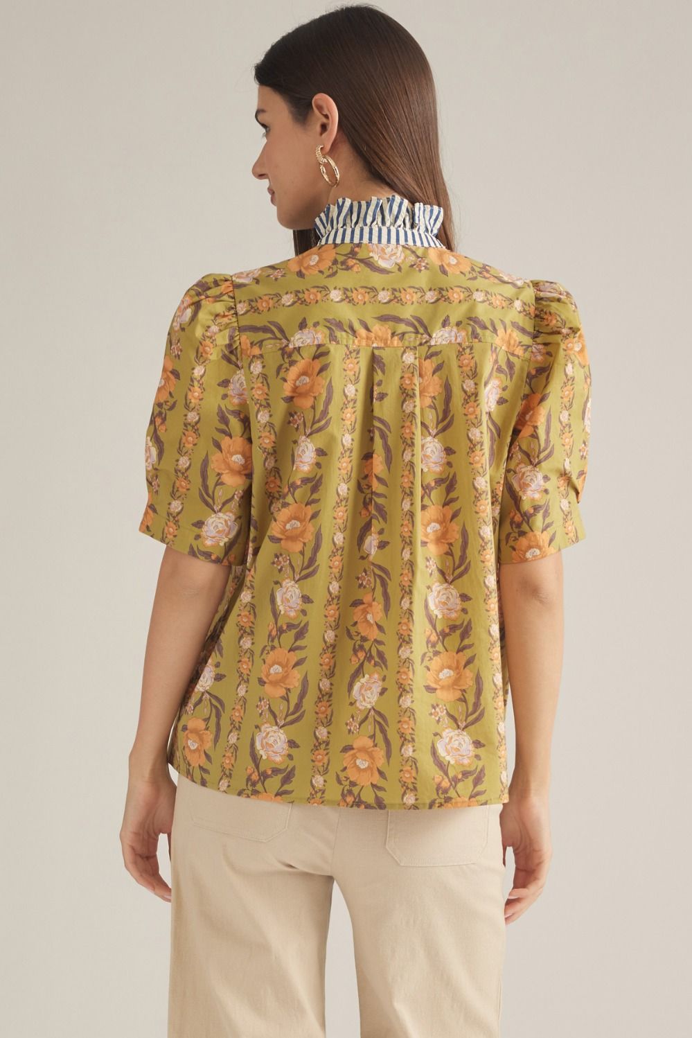 Emerson Stripe Collared Top in Olive