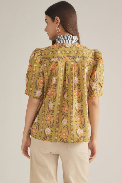 Emerson Stripe Collared Top in Olive