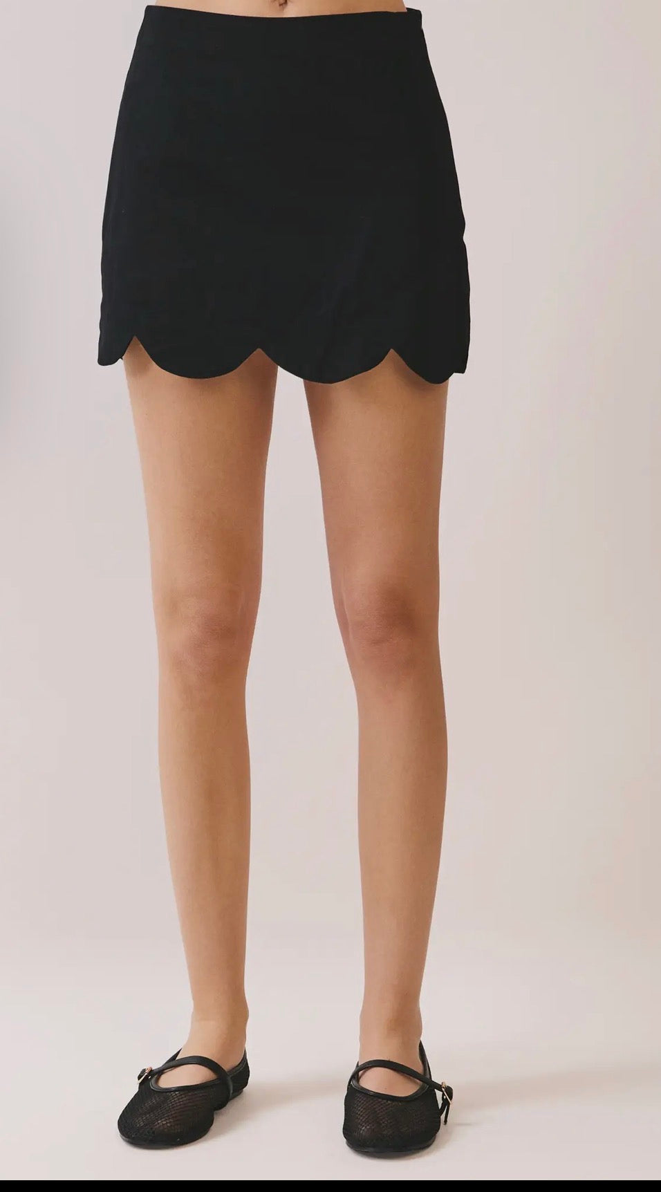 Shelly Scalloped Black Mini Skirt