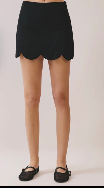 Shelly Scalloped Black Mini Skirt