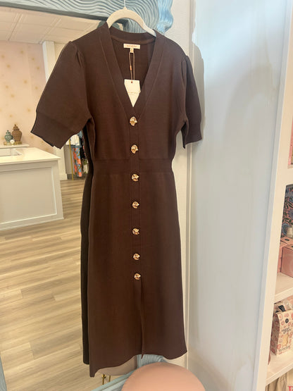 Espresso Elegance Button-Down Dress