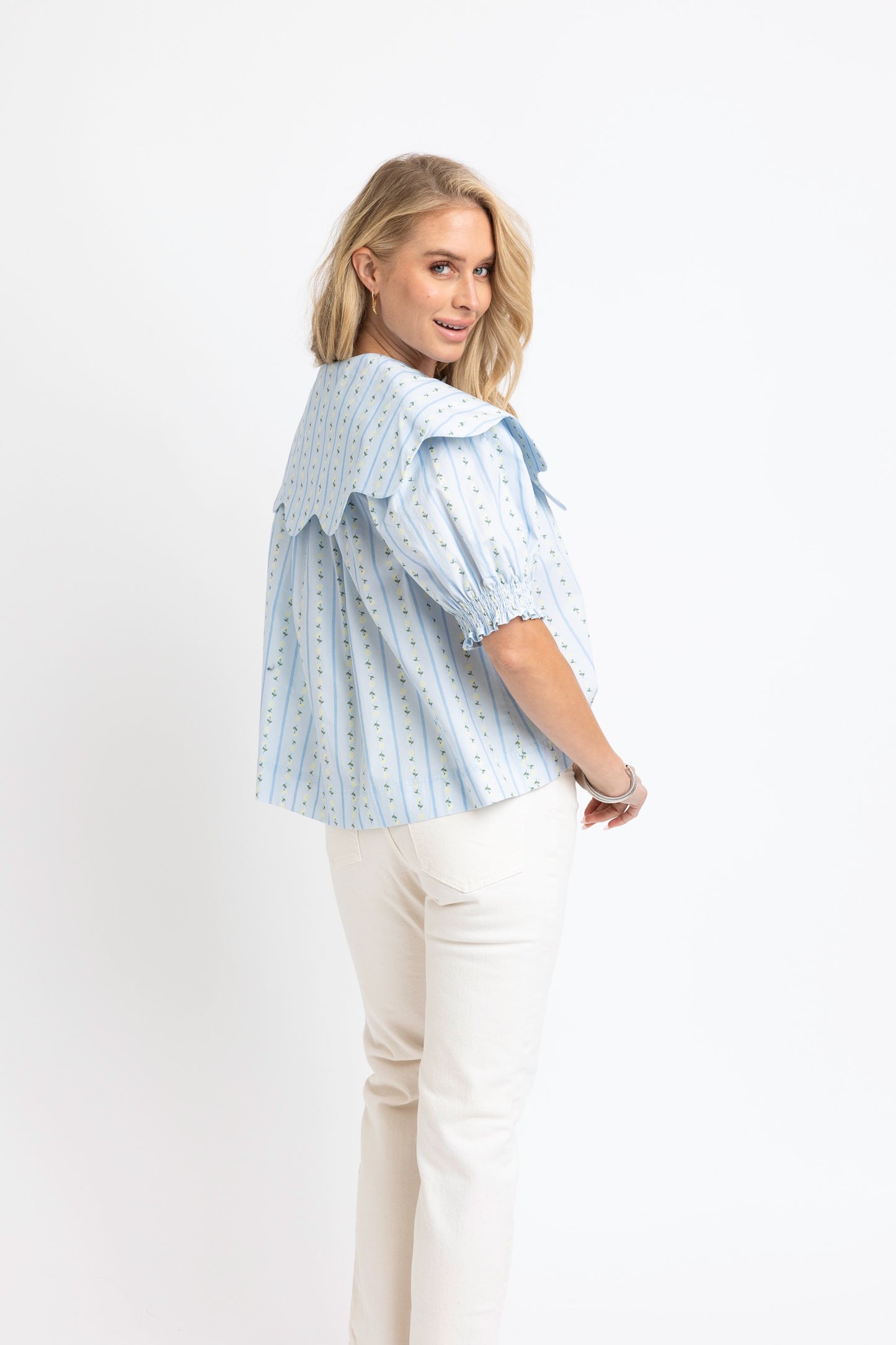 Floral Stripe Collar Button Up