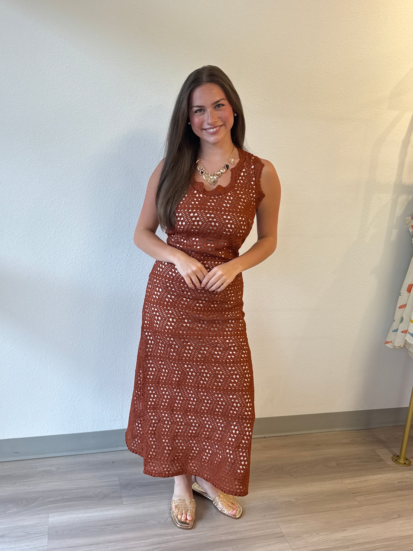 Rustic Charm Crochet Midi Dress