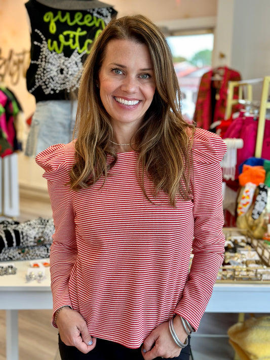 Long Sleeve Top in Red/White