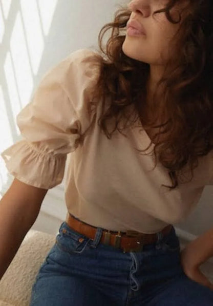 Bia Gathered Sleeve Tee in Frothy